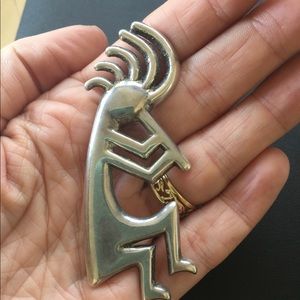 HUGE Vtg Sterling Signed Kokopelli Pendant Brooch